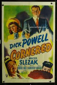 k159 CORNERED one-sheet movie poster '46 Dick Powell, Walter Slezak