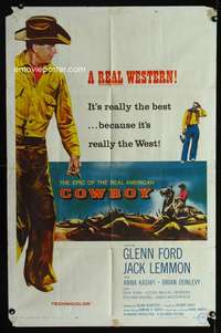 k160 COWBOY one-sheet movie poster '58 Glenn Ford, Jack Lemmon