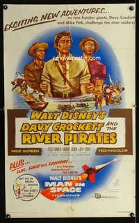 k176 DAVY CROCKETT & THE RIVER PIRATES one-sheet movie poster '56 Parker