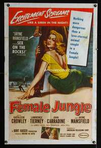 k234 FEMALE JUNGLE one-sheet movie poster '56 Crowley, Jayne Mansfield