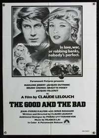 k318 GOOD & THE BAD one-sheet movie poster '77 Claude Lelouch, French!
