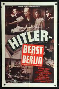 k355 HITLER - BEAST OF BERLIN one-sheet movie poster '39 first Alan Ladd!