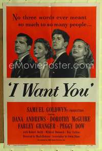k375 I WANT YOU one-sheet movie poster '51 Dana Andrews, Dorothy McGuire