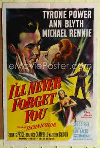 k376 I'LL NEVER FORGET YOU one-sheet movie poster '51 Tyrone Power, Blyth