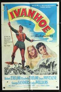 k383 IVANHOE one-sheet movie poster '52 Elizabeth & Robert Taylor, Fontaine