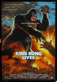 k405 KING KONG LIVES one-sheet movie poster '86 huge unhappy ape and army!