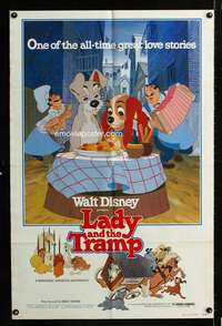 k415 LADY & THE TRAMP one-sheet movie poster R80 Disney, spaghetti scene!