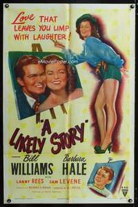 k434 LIKELY STORY one-sheet movie poster '46 sexy artist Barbara Hale!