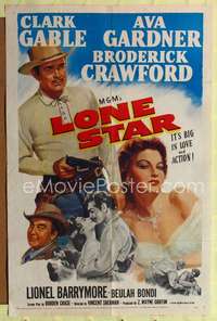 k451 LONE STAR one-sheet movie poster '51 Clark Gable, sexy Ava Gardner!