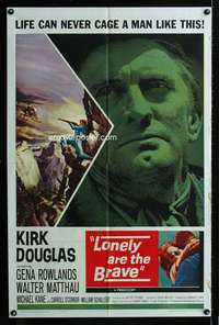 k453 LONELY ARE THE BRAVE one-sheet movie poster '62 Kirk Douglas classic!