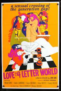 k463 LOVE IN A 4 LETTER WORLD Canadian 1sh movie poster '71 sex & drugs!
