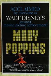 k488 MARY POPPINS style B one-sheet movie poster '64 Julie Andrews, Disney