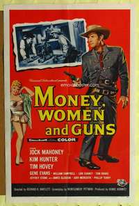 k522 MONEY, WOMEN & GUNS one-sheet movie poster '58 Jock Mahoney, gambling!