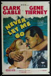 k549 NEVER LET ME GO one-sheet movie poster '53 Clark Gable, Gene Tierney