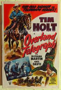 k576 OVERLAND TELEGRAPH one-sheet movie poster '51 cowboy Tim Holt!