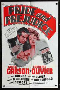 k591 PRIDE & PREJUDICE one-sheet movie poster R62 Olivier, Greer Garson