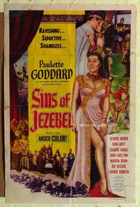 k639 SINS OF JEZEBEL one-sheet movie poster '53 sexy Paluette Goddard!