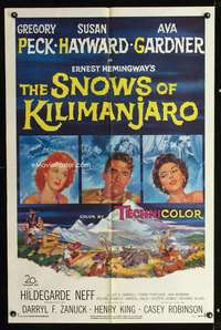 k647 SNOWS OF KILIMANJARO one-sheet movie poster '52 Gregory Peck, Gardner