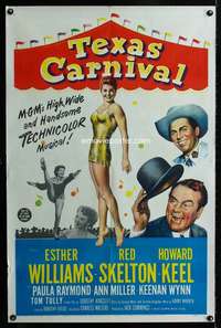 k713 TEXAS CARNIVAL one-sheet movie poster '51 Esther Williams, Skelton