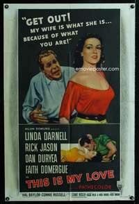 k728 THIS IS MY LOVE one-sheet movie poster '54 Linda Darnell, Duryea