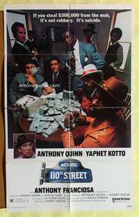 n014 ACROSS 110th STREET one-sheet movie poster '72 Anthony Quinn, Kotto