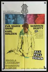 n030 ALL FALL DOWN one-sheet movie poster '62 Warren Beatty, Eva Marie Saint