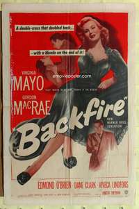 n047 BACKFIRE one-sheet movie poster '50 double-crosser Virginia Mayo!