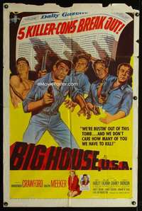 n058 BIG HOUSE U.S.A. one-sheet movie poster '55 5 killer cons break out!