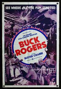 n075 BUCK ROGERS one-sheet movie poster R66 Buster Crabbe serial!
