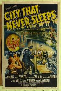 n104 CITY THAT NEVER SLEEPS one-sheet movie poster '53 Windsor, Chicago!