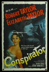 n114 CONSPIRATOR one-sheet movie poster '49 Robert & Elizabeth Taylor!