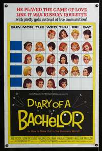 n137 DIARY OF A BACHELOR one-sheet movie poster '64 playing game of love!