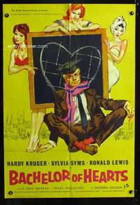 n046 BACHELOR OF HEARTS English one-sheet movie poster '58 English sex!