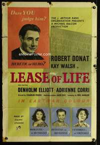 n327 LEASE OF LIFE English one-sheet movie poster '54 parson Robert Donat!