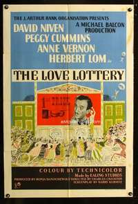 n338 LOVE LOTTERY English one-sheet movie poster '54 David Niven, Cummins