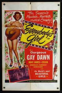 n154 EVERYBODY'S GIRL one-sheet movie poster '50 gorgeous nude Gay Dawn!