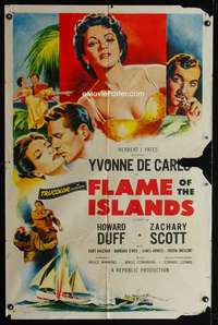 n169 FLAME OF THE ISLANDS one-sheet movie poster '55 sexy Yvonne De Carlo!
