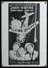 n170 FLYING TIGERS one-sheet movie poster R60s John Wayne, WWII airplanes!