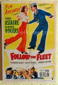 n171 FOLLOW THE FLEET one-sheet movie poster R53 Astaire & Ginger Rogers!
