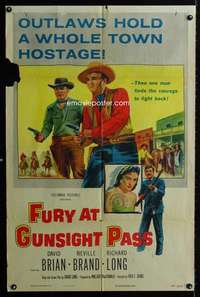 n189 FURY AT GUNSIGHT PASS style B one-sheet movie poster '56 outlaws!
