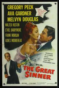 n231 GREAT SINNER one-sheet movie poster '49 gambling Gregory Peck, Gardner