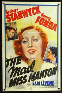 n341 MAD MISS MANTON one-sheet movie poster '38 Stanwyck, Henry Fonda