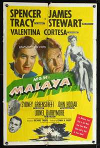 n349 MALAYA one-sheet movie poster '49 James Stewart, Spencer Tracy