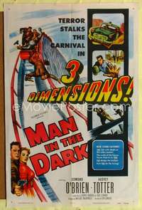 n353 MAN IN THE DARK one-sheet movie poster '53 3-D rollercoaster image!