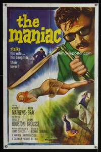 n360 MANIAC one-sheet movie poster '63 Kerwin Mathews, Hammer horror!
