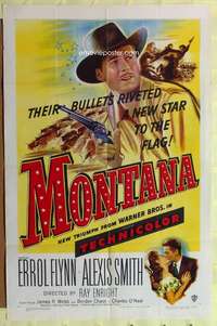 n402 MONTANA one-sheet movie poster '50 Errol Flynn with gun, Alexis Smith