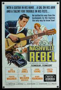 n416 NASHVILLE REBEL one-sheet movie poster '66 Tex Ritter plays guitar!