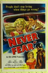 n418 NEVER FEAR one-sheet movie poster '50 Ida Lupino polio romance!