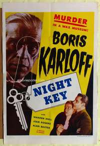 n419 NIGHT KEY one-sheet movie poster R54 great Boris Karloff image!
