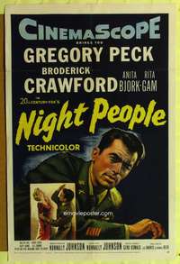 n420 NIGHT PEOPLE one-sheet movie poster '54 Gregory Peck in uniform!